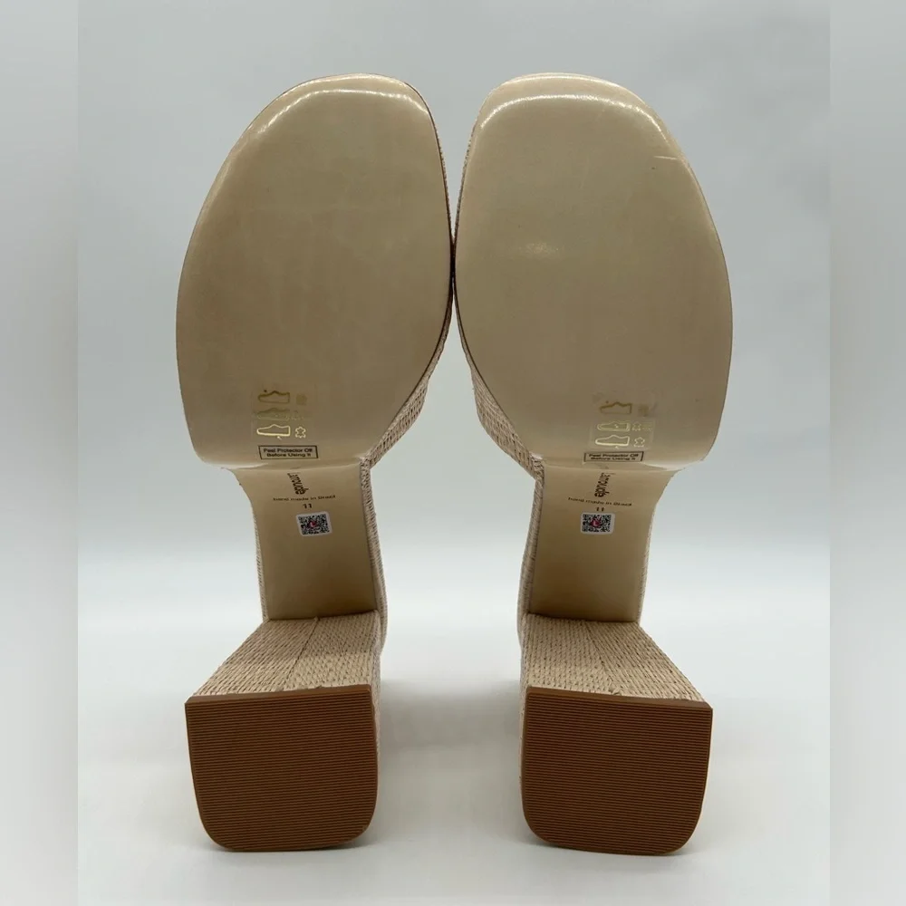 Larroudé Dolly Mule Raffia Platform Block Heels Beach Size 11New With Box